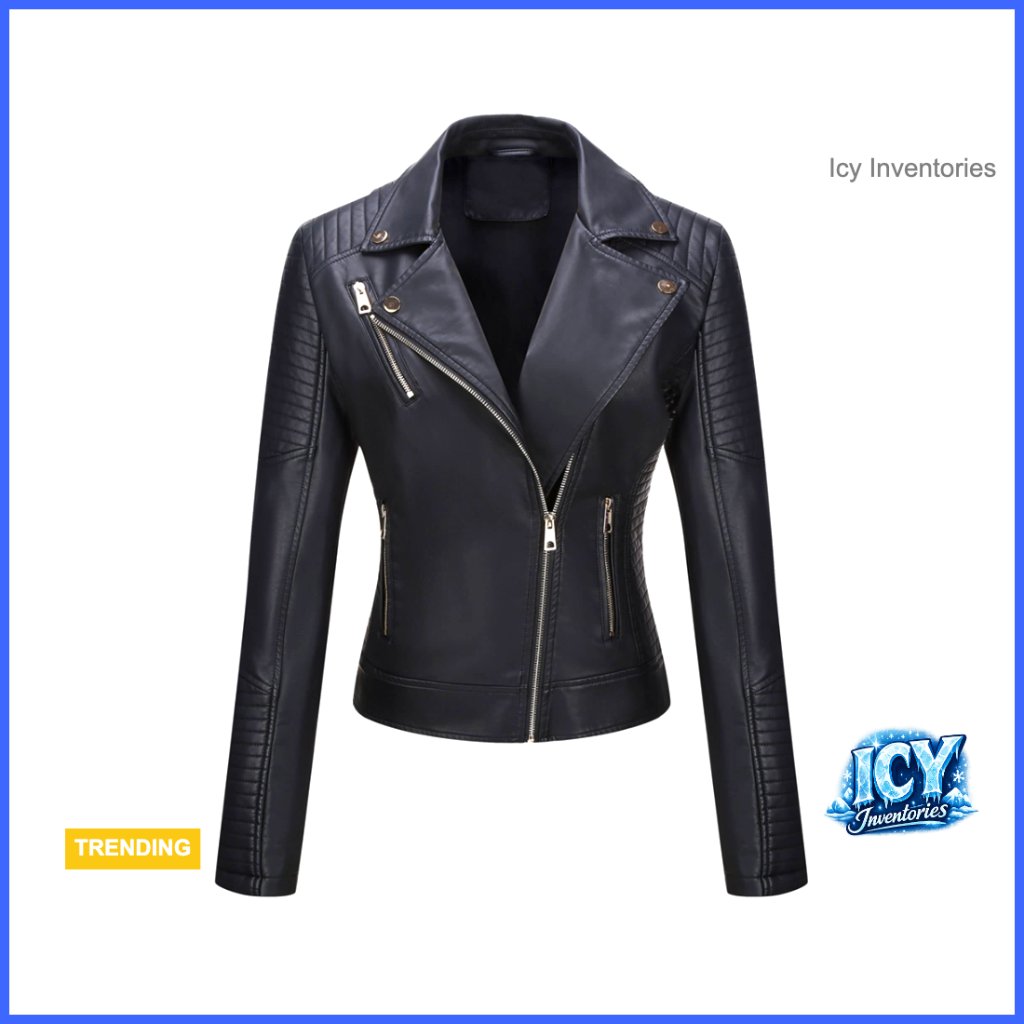 Faux Leather Moto Jacket With Quilted Design And Notch Lapels